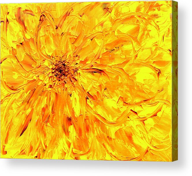 Yellow Acrylic Print featuring the painting Marigold Inspiration 3 by Teresa Moerer