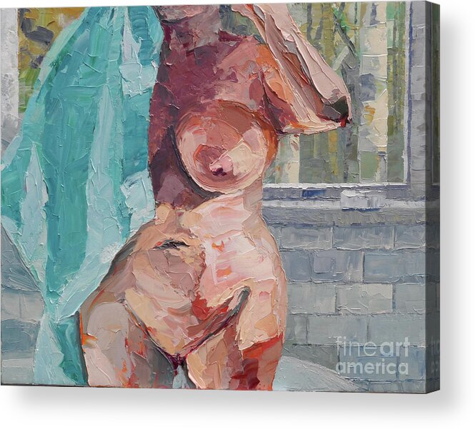 Nude Acrylic Print featuring the painting Master Bath by PJ Kirk