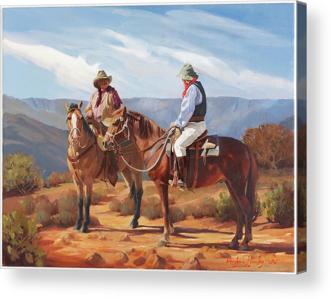 Western Art Acrylic Print featuring the painting Meeting on Rim Trail by Carolyne Hawley
