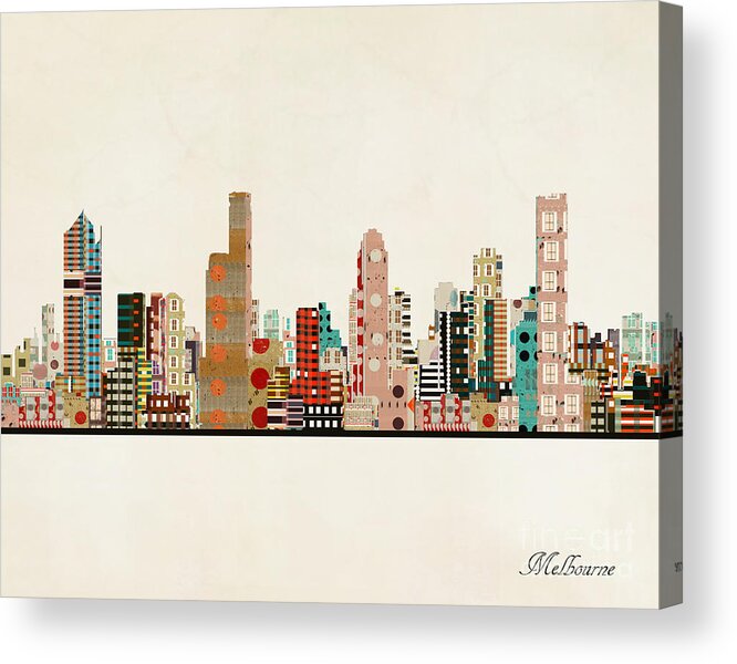 Melbourne City Skyline Acrylic Print featuring the painting Melbourne australia skyline by Bri Buckley