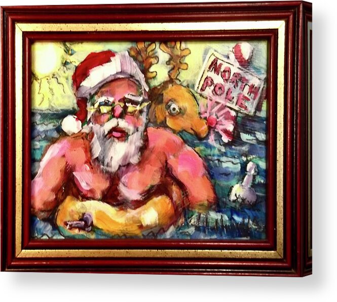 Painting Acrylic Print featuring the painting Melting Santa by Les Leffingwell