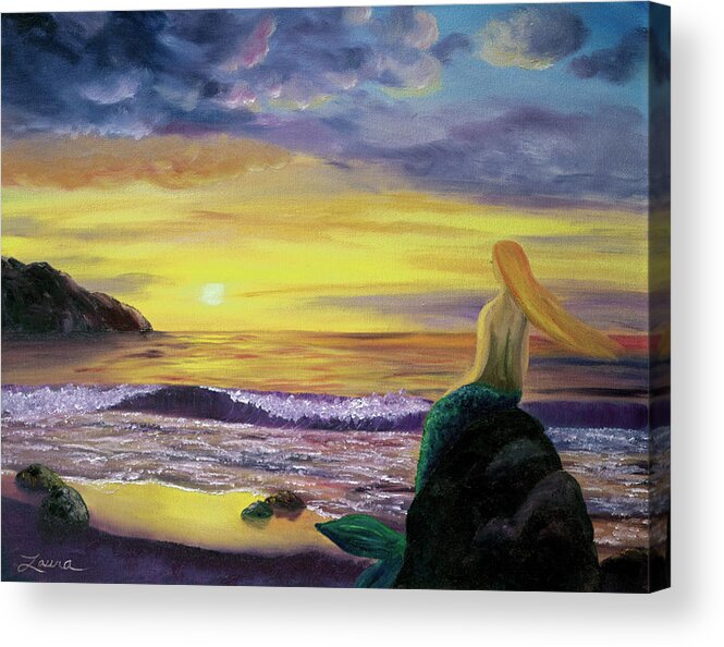Mermaid Acrylic Print featuring the painting Mermaid Sunset by Laura Iverson