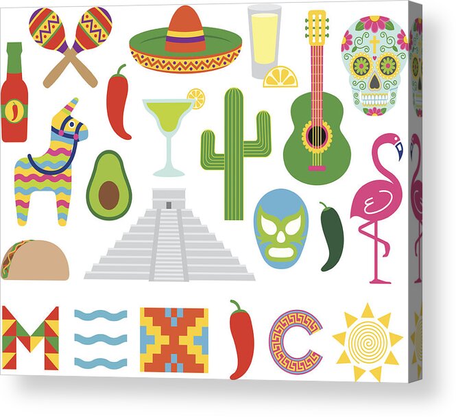 Icon Set Acrylic Print featuring the drawing Mexican icons by VladSt