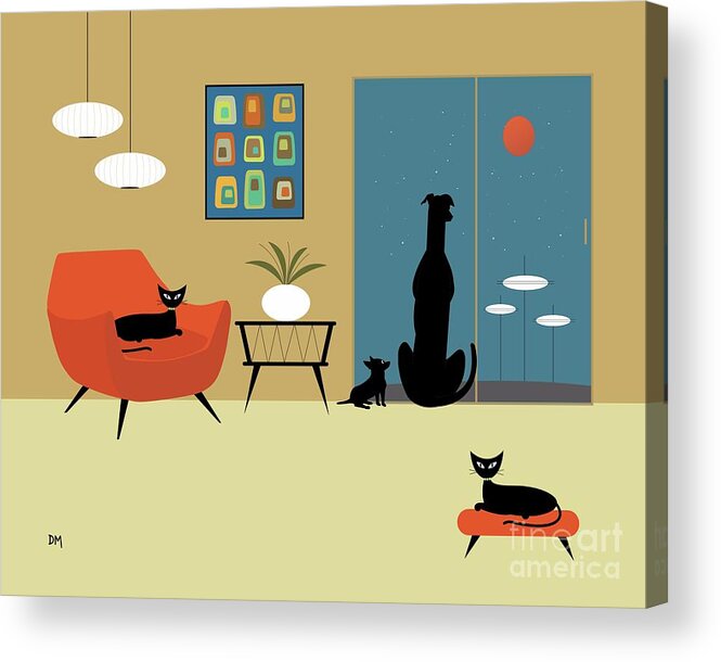Mid Century Cat Acrylic Print featuring the digital art Mid Century Cats and Dogs by Donna Mibus