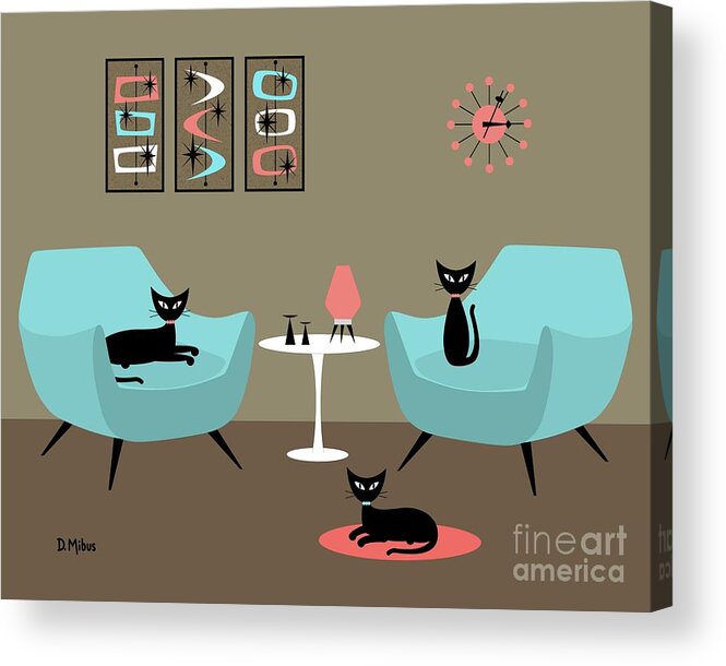 Mid Century Modern Acrylic Print featuring the digital art Mid Century Modern Black Cats by Donna Mibus
