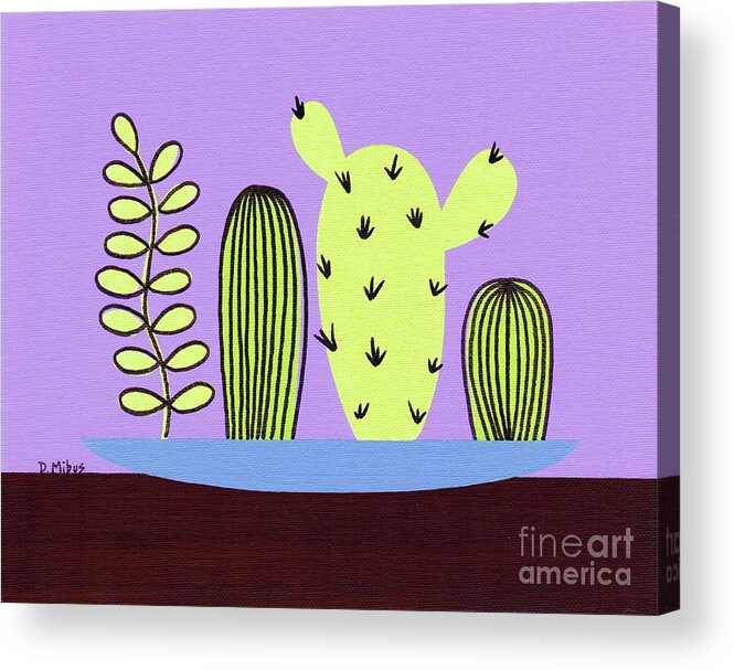 Mid Century Modern Acrylic Print featuring the painting Mid Century Tabletop Cactus by Donna Mibus