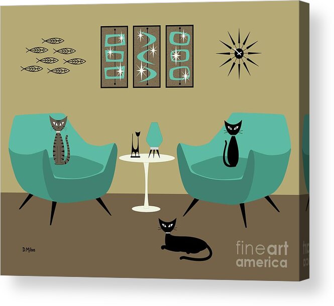 Henry Glass Chair Acrylic Print featuring the digital art Mid Century Teal Chairs by Donna Mibus