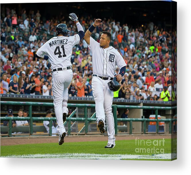 People Acrylic Print featuring the photograph Miguel Cabrera and Victor Martinez by Dave Reginek