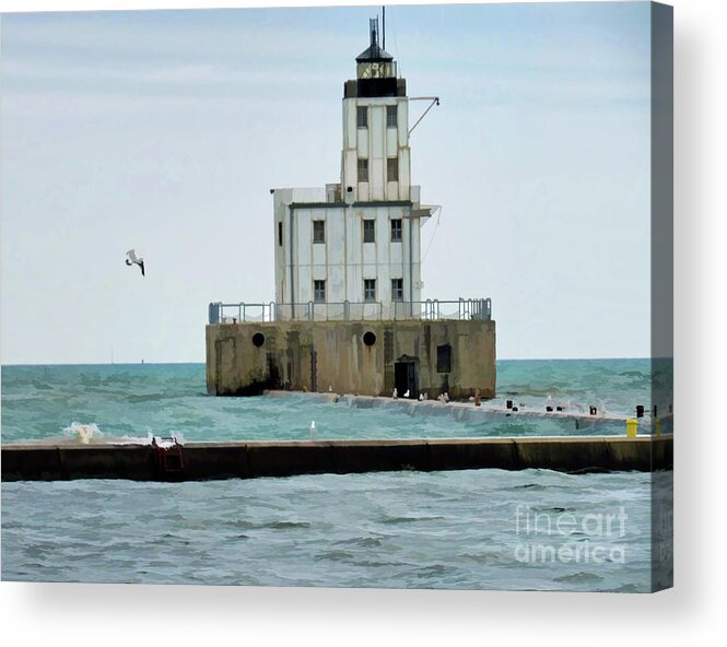 Milwaukee Acrylic Print featuring the photograph Milwaukee Lighthouse on Lake Michigan by Roberta Byram