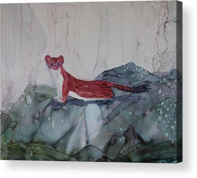 Mink Acrylic Print featuring the painting Mink by a Waterfall by Ruth Kamenev