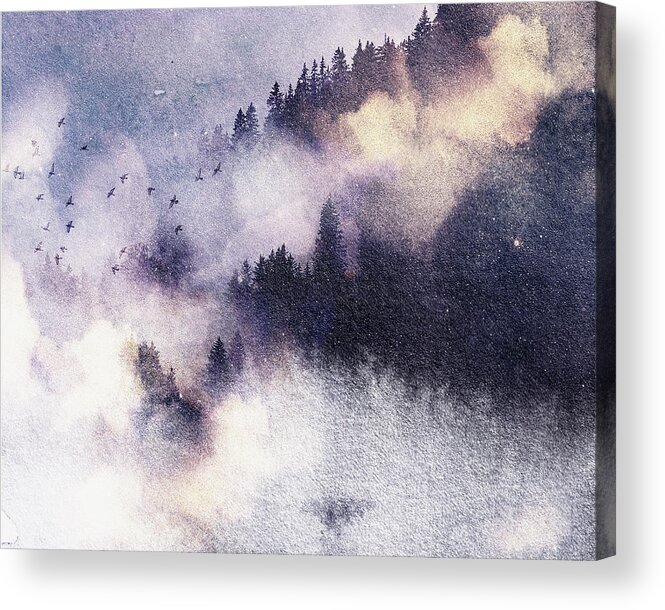 Forest Scenes Acrylic Print featuring the mixed media Misty Winter 8 by Colleen Taylor