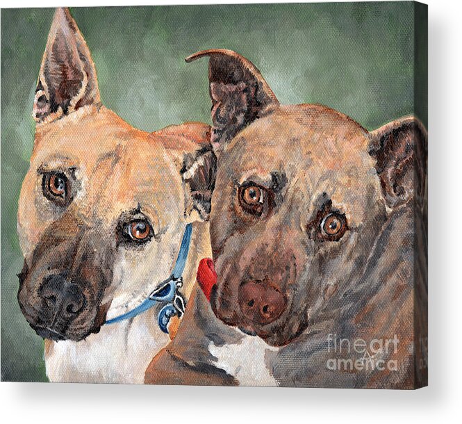 Dog Acrylic Print featuring the painting Mochi and Dashi - pet portrait by Annie Troe