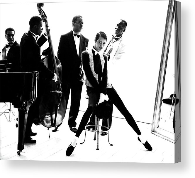 Accessories Acrylic Print featuring the photograph Model Nadege du Bospertus With Terence Blanchard And His Jazz Band by Arthur Elgort