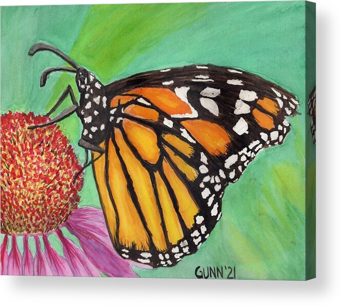 Monarch Acrylic Print featuring the painting Monarch Butterfly on Flower by Katrina Gunn