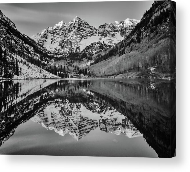 Maroon Bells Acrylic Print featuring the photograph Monochrome Maroon by Darren White
