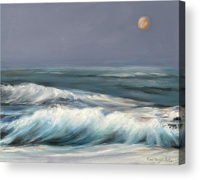 Beach Acrylic Print featuring the painting Moon in Orange by Rose Mary Gates