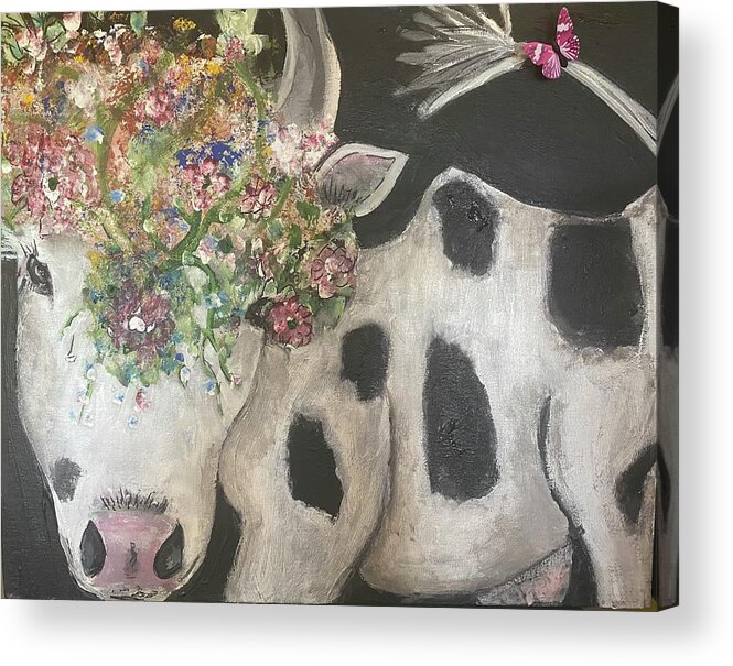 Cow Acrylic Print featuring the painting Moona Lisa by Kathy Bee