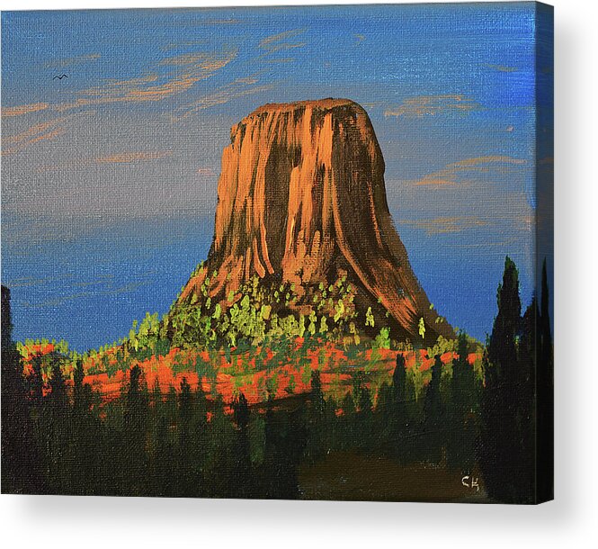 Devil's Tower Acrylic Print featuring the painting Morning Light on Devil's Tower, Wyoming by Chance Kafka