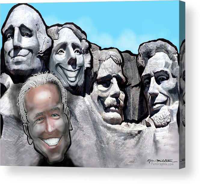 Mount Rushmore Acrylic Print featuring the digital art Mount Rushmore w Biden by Kevin Middleton