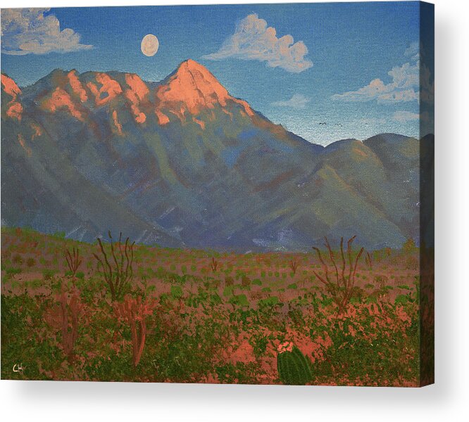 Arizona Acrylic Print featuring the painting Mount Wrightson Moon, Green Valley AZ by Chance Kafka