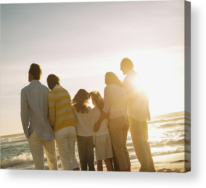 Mature Women Acrylic Print featuring the photograph Multigenerational family portrait outdoors at sunset by Sam Edwards