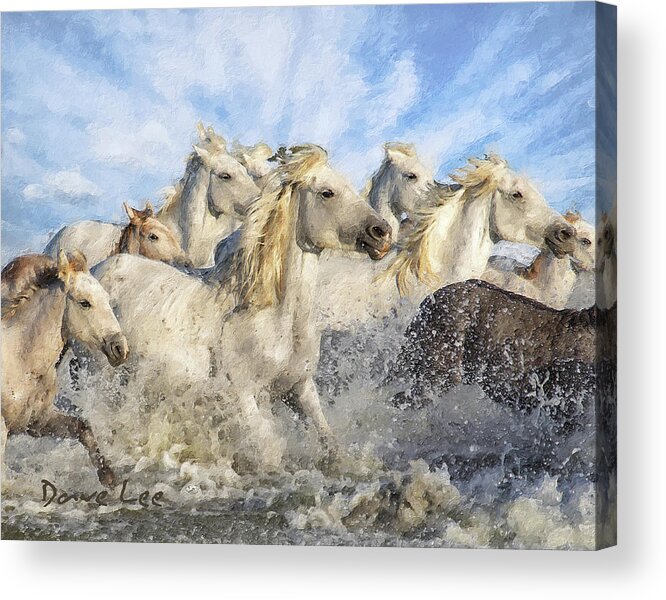 Horses Acrylic Print featuring the digital art Neck and Neck by Dave Lee