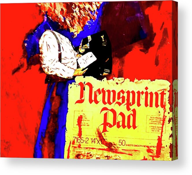 Acrylic Print featuring the mixed media Newsprint Pin Ceremony by Bencasso Barnesquiat