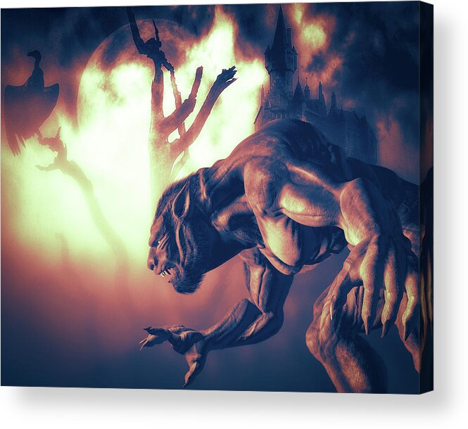 Lycan Acrylic Print featuring the digital art Night Of The Lycan by Bob Orsillo