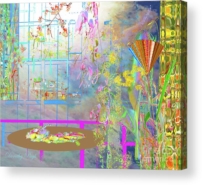 Room Acrylic Print featuring the digital art Nighttime City View by Dorothy Pugh