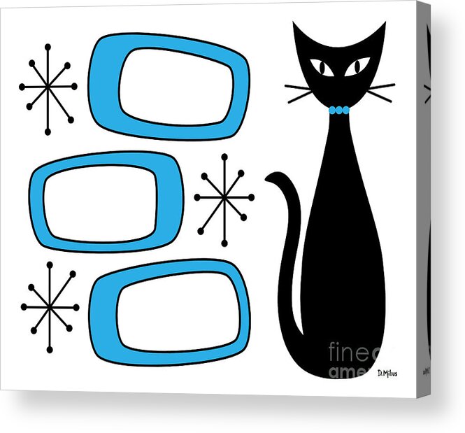 Mid Century Modern Acrylic Print featuring the digital art No Background Cat with Oblongs Blue by Donna Mibus