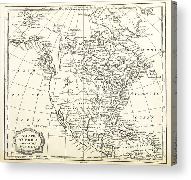 North Acrylic Print featuring the mixed media North America in 1807, Ancient Map by AM FineArtPrints