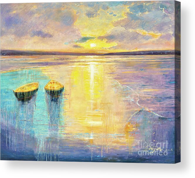 Landscape Acrylic Print featuring the painting Ocean Sunset by Shijun Munns