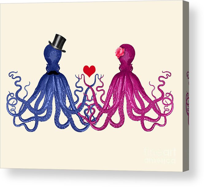 Octopus Acrylic Print featuring the digital art Octopus wedding couple by Madame Memento