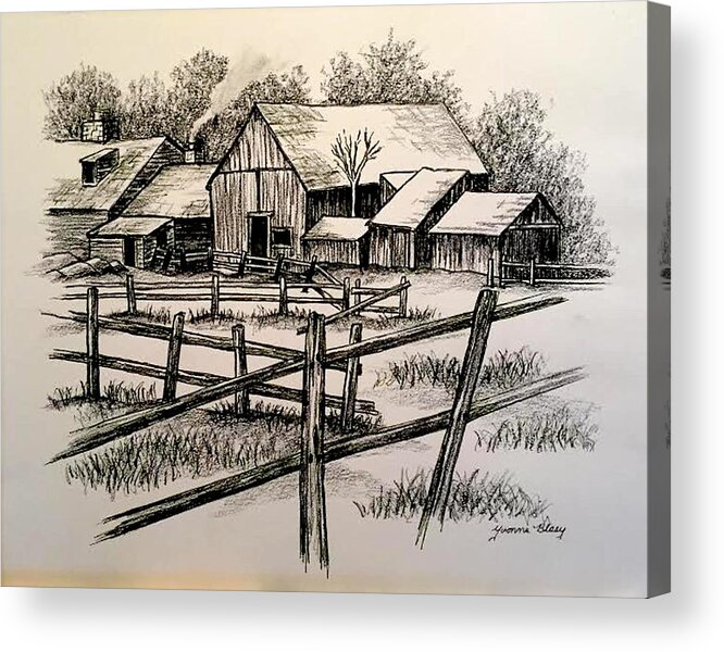 Farms Acrylic Print featuring the drawing Old Farm Buildings Pre2020 #2 by Yvonne Blasy