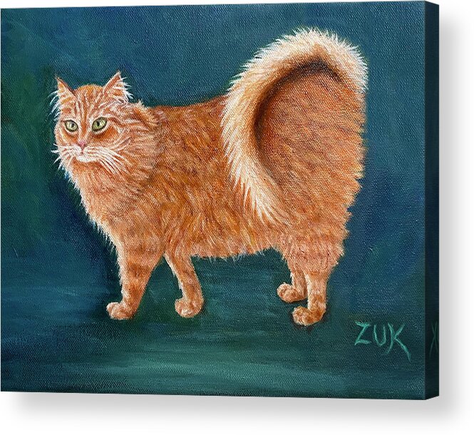 American Ringtail Cat Acrylic Print featuring the painting Orange Ringtail Cat by Karen Zuk Rosenblatt