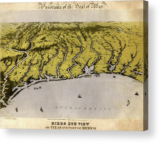 Cartographic Acrylic Print featuring the drawing Panorama of the seat of war Texas and part of Mexico 1861 by Vintage Maps