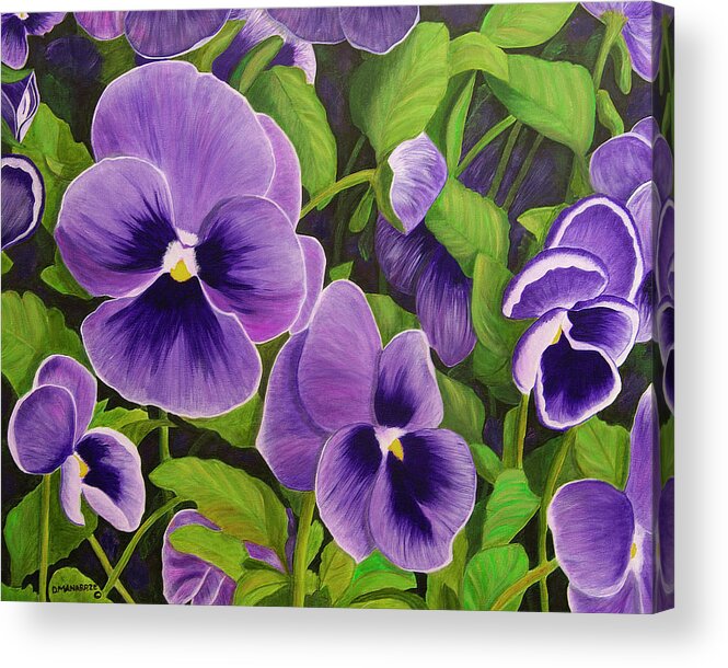 Flowers Acrylic Print featuring the painting Pansies Schmanzies by Donna Manaraze