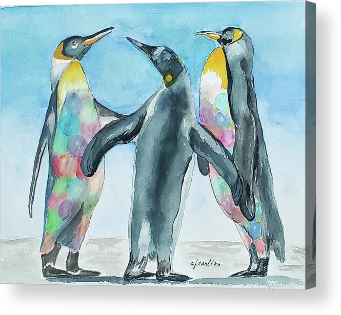 Penguins Acrylic Print featuring the painting Parti Penguins by Claudette Carlton