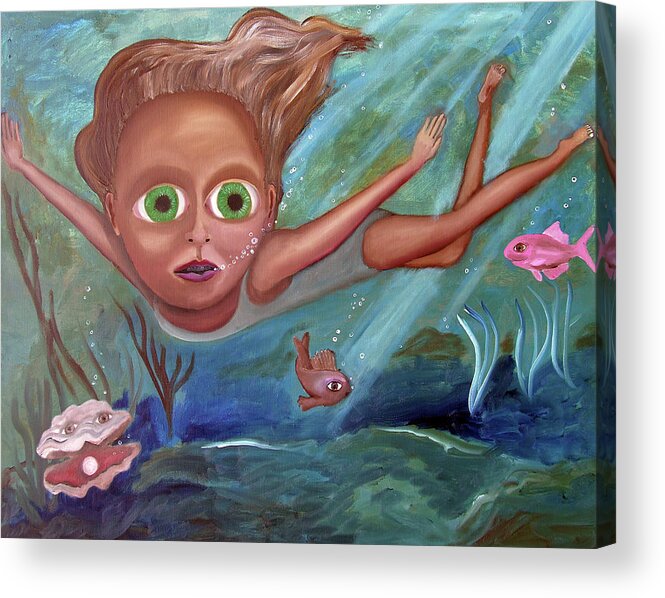 Water Acrylic Print featuring the painting Pearl Diver by Steve Shanks