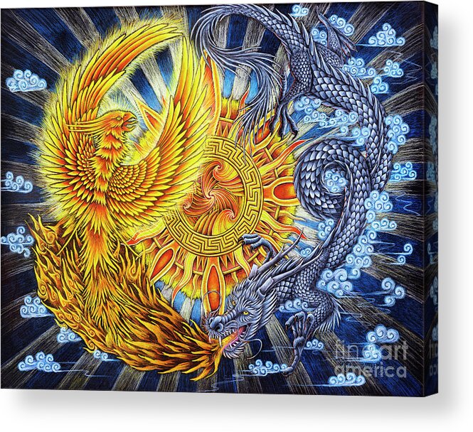 Chinese Dragon Acrylic Print featuring the pastel Phoenix and Dragon by Rebecca Wang