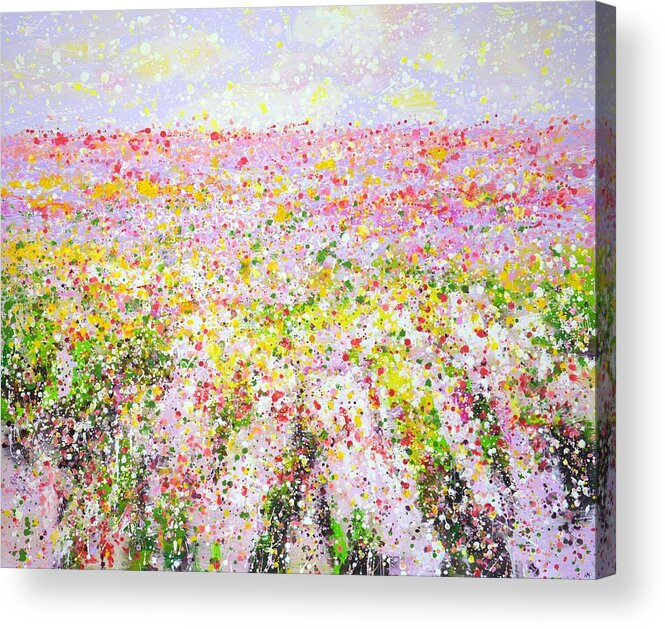 Nature Acrylic Print featuring the painting 	Pink flower field. by Iryna Kastsova