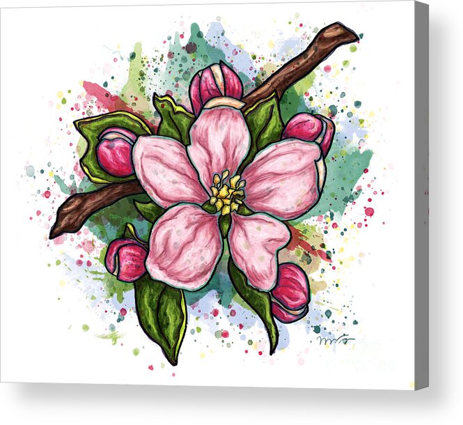 Flower Acrylic Print featuring the painting Pink flower on white background, cherry blossom by Nadia CHEVREL