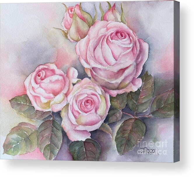Rose Acrylic Print featuring the painting Pink roses, pastel shades by Inese Poga
