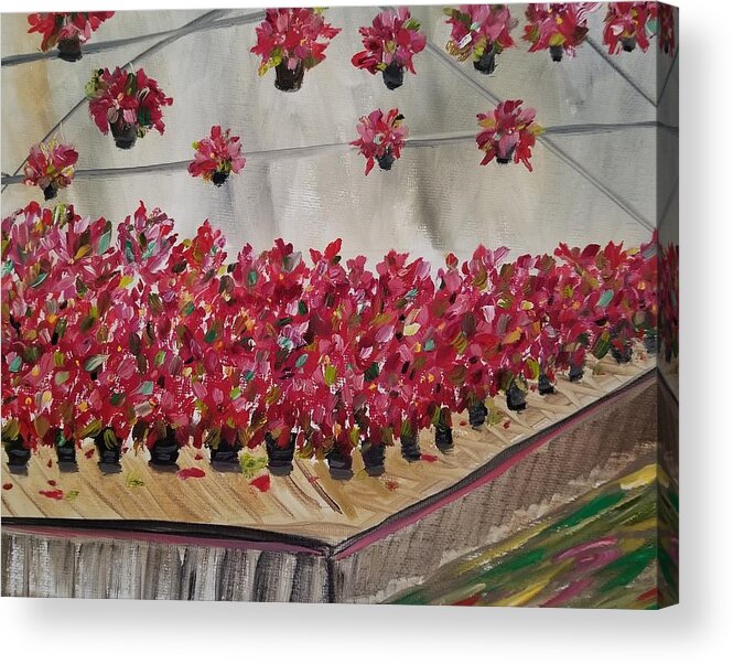 Poinsettia Acrylic Print featuring the painting Poinsettia Greenhouse by Judith Rhue