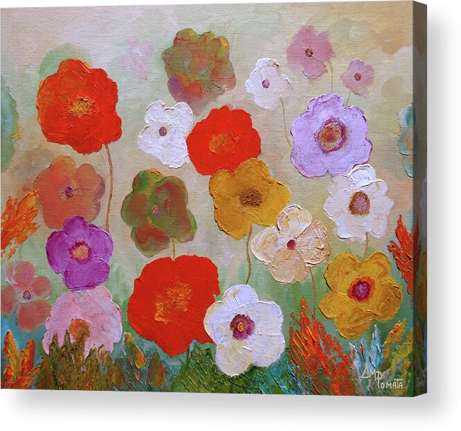 Poppy Acrylic Print featuring the painting Poppies At Noon by Angeles M Pomata