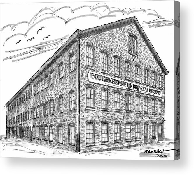 Poughkeepsie Acrylic Print featuring the drawing Poughkeepsie Underwear Factory by Richard Wambach