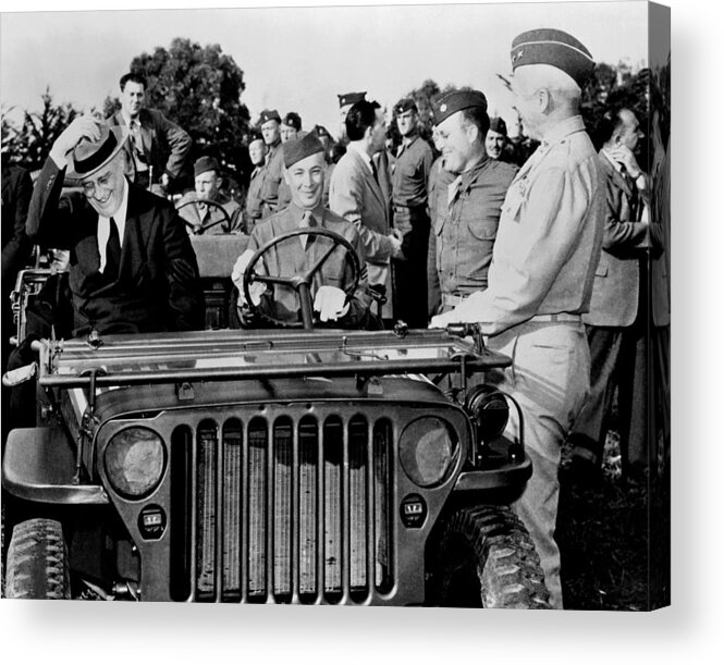 Franklin Roosevelt Acrylic Print featuring the photograph President Roosevelt and General Patton - Casablanca 1943 by War Is Hell Store