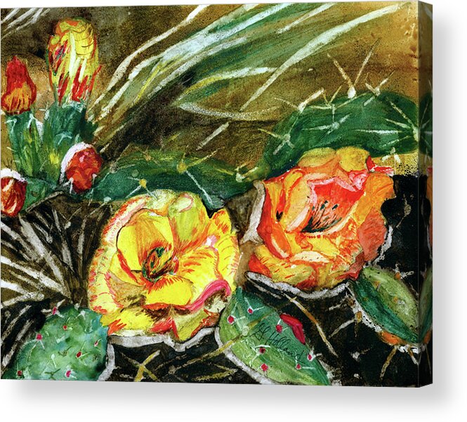 Cactus Acrylic Print featuring the painting Prickly Pear Cactus by Genevieve Holland