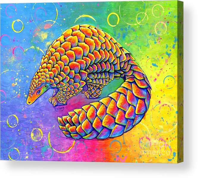 Pangolin Acrylic Print featuring the painting Psychedelic Pangolin by Rebecca Wang