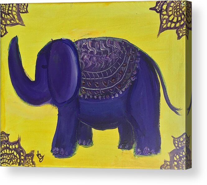 Acrylic Painting Acrylic Print featuring the painting Purple Elephant by Karen Buford